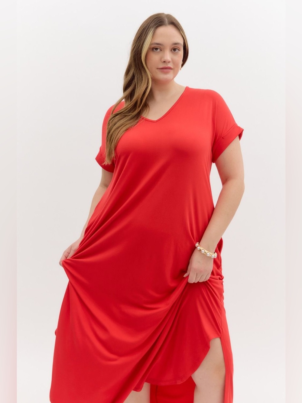 🆕 Entro Solid jersey knit V-neck round hem maxi dress - Picture 5 of 7